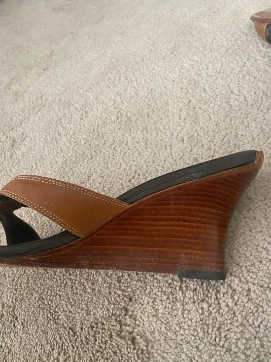 Cole Haan British Tan Brown  Leather Wedge Slide Sandals 8 - Picture 3 of 8